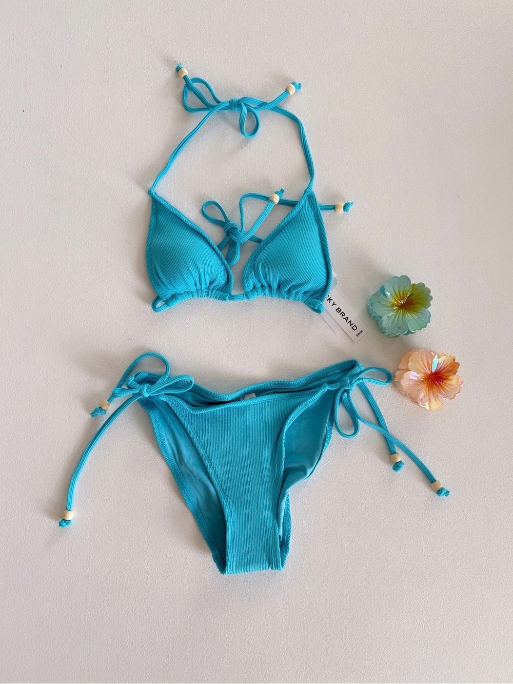 Lucky brand Turquoise Blue Tie-Side Bikini Set